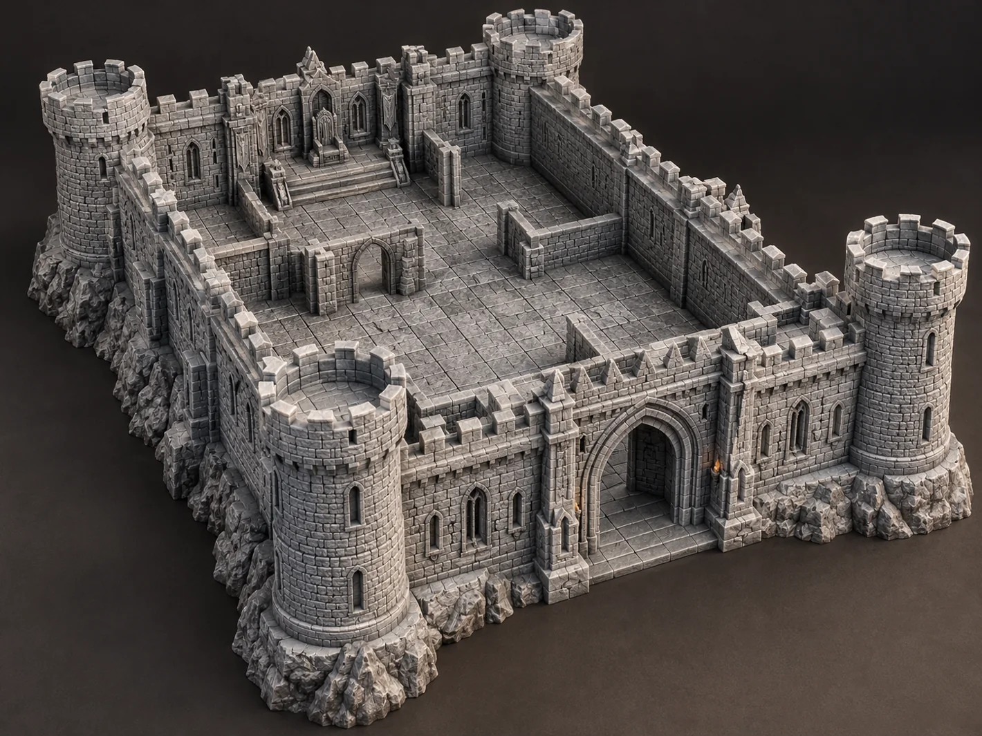 Concept rendering of a detailed stone fantasy castle, currently being developed as a printable model
