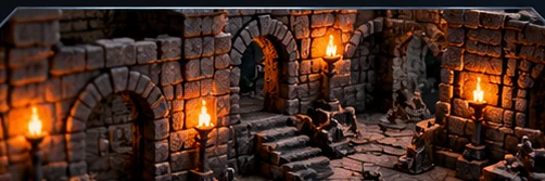 Concept visualization of a stone fantasy dungeon, not a photograph of a finished product